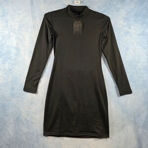 Hidden Brand Womens Black Mock Neck Open Back Long Sleeve Mini Bodycon Dress L
